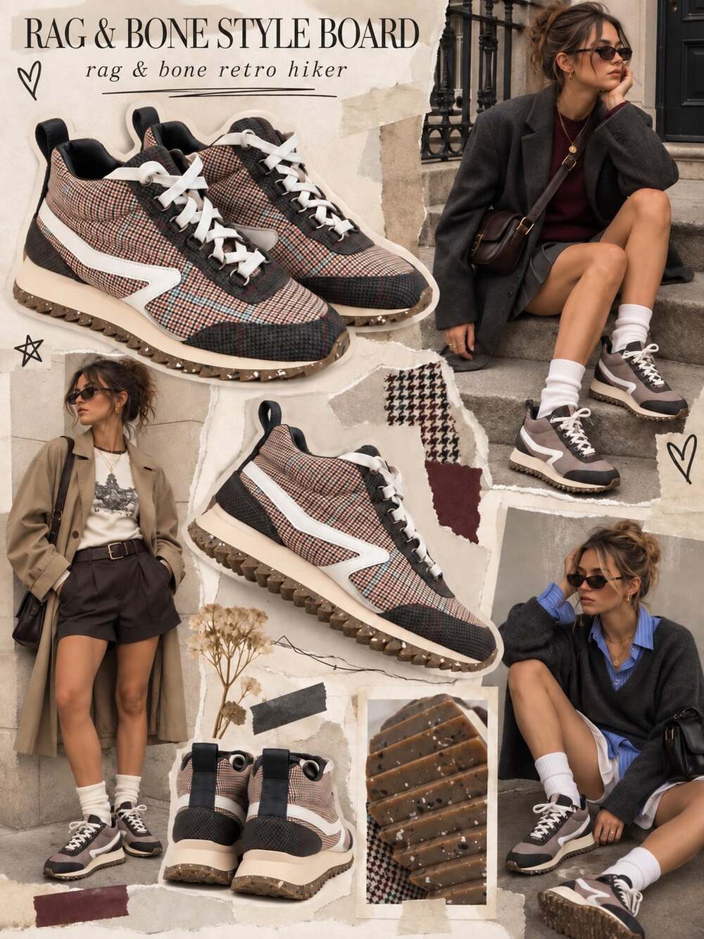 Rag & Bone Retro Hiker Sneaker Size 39 Houndstooth Plaid